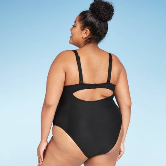 All in Motion One Piece Swimsuit. Size 20W. Black Rib Knit Adjustable Strap NWT - Picture 2 of 7